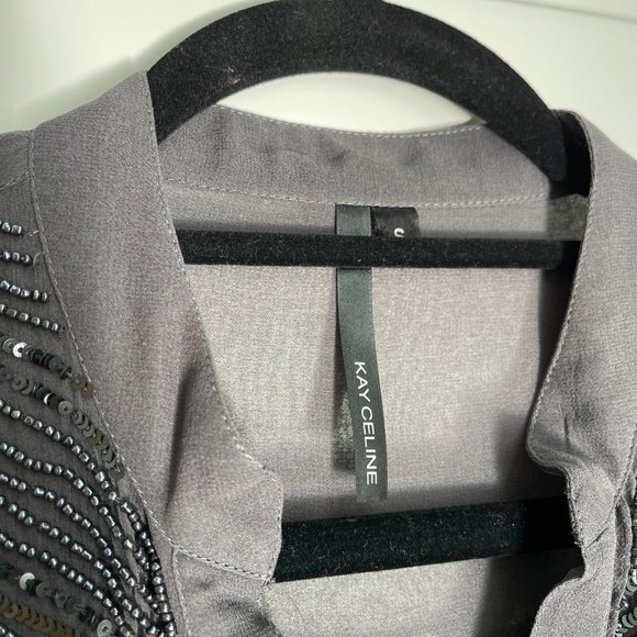 Kay Celine Dark Grey Sheer Silk Sequin Blouse - Picture 4 of 8